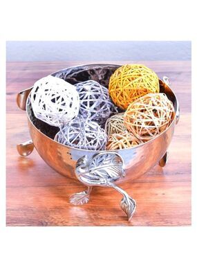 CHEER COLLECTION SILVER PLATED SERVING BOWL LEAF EMBELLISHMENTS
